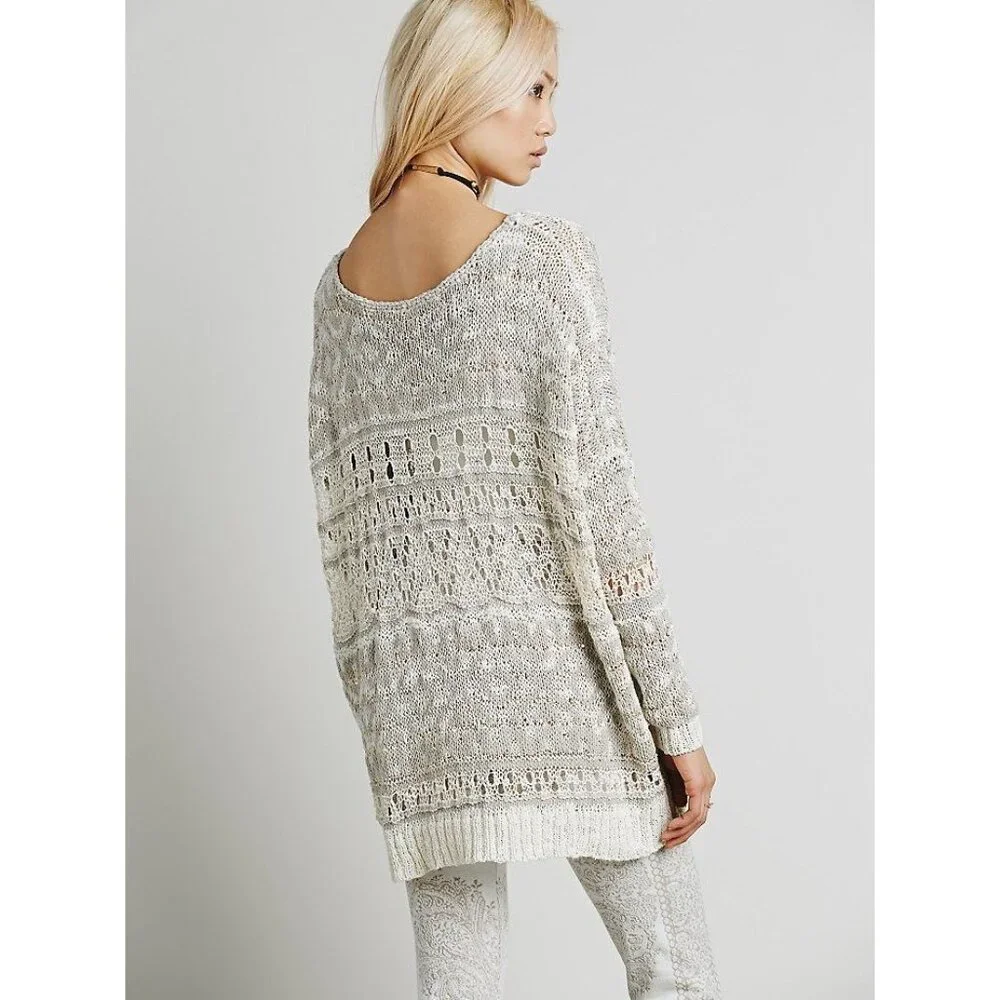 RARE NWT Free People Ivory Metallic Shimmer Slouchy On-Off Shoulder Knit Sweater